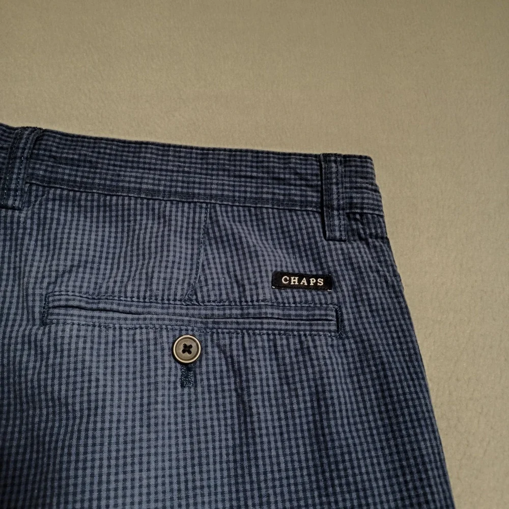 Chaps‎ Shorts Mens 42 Navy Summer NVY Seersucker Micro Check Cotton Flat Front